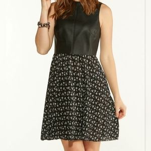 Black Faux Leather Sleeveless Fit & Flare Crinkle Skirt Dress
